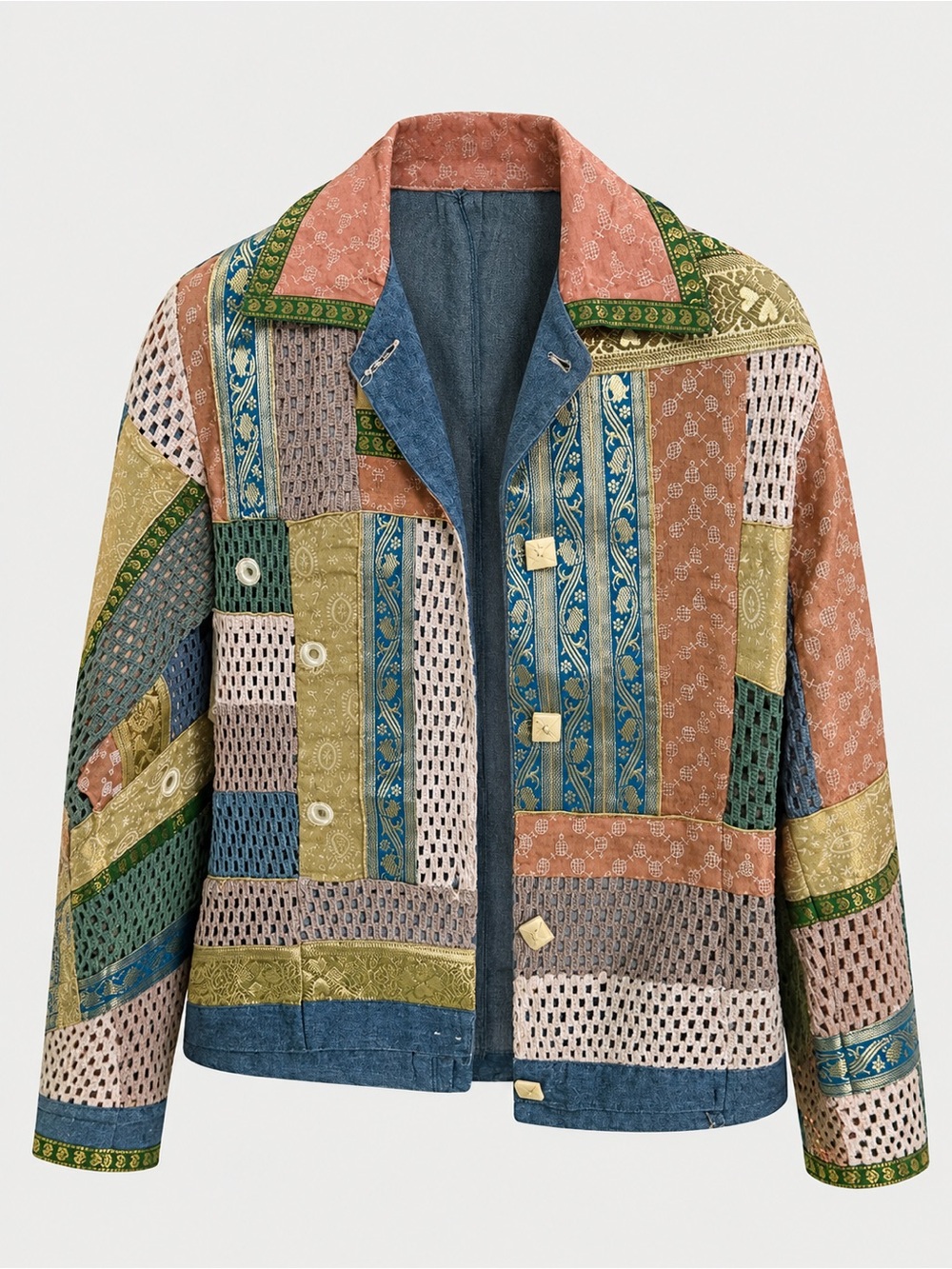 Bohemian Patchwork Jean Jacket in Multicolor